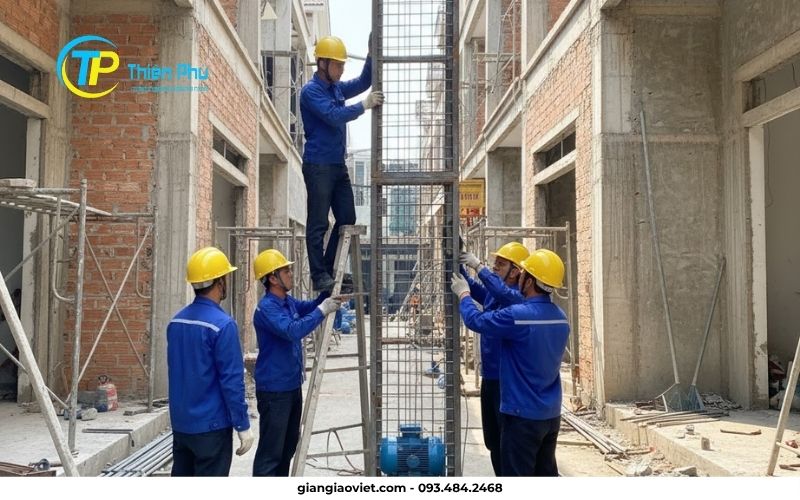 Đội ngũ Thiên Phú lắp đặt vận thăng nâng hàng